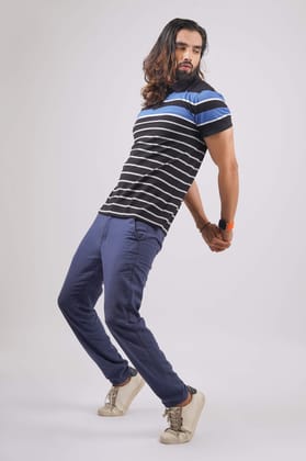 Men's Black/Blue Striped Polo T-Shirt