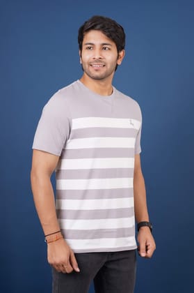 Men's Gull Grey Striped Crew Neck T-Shirt