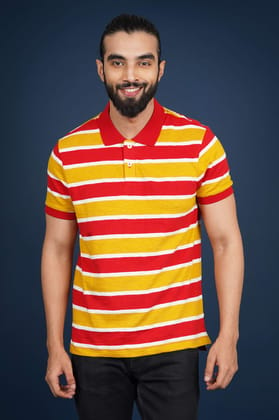 Men's Yellow/Red Striped Polo T-Shirt