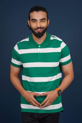 Men's Green/White Striped Polo T-Shirt