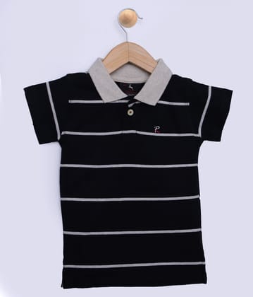 Boys Black Striped Polo T-Shirt