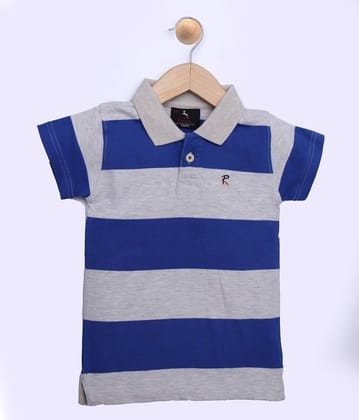 Boys Blue and White Striped Polo T-Shirt