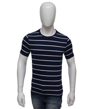 Men's Blue Striped Crew Neck T-Shirt