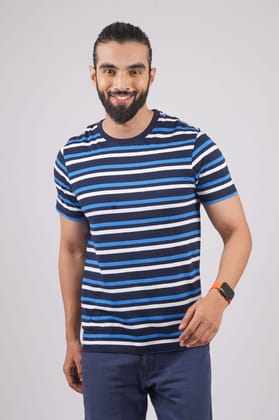 Men's Navy Striped Crew Neck T-Shirt