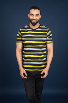 Men's Navy Striped Crew Neck T-Shirt