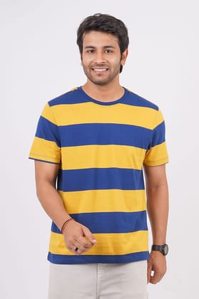 Men's Yellow Striped Crew Neck T-Shirt