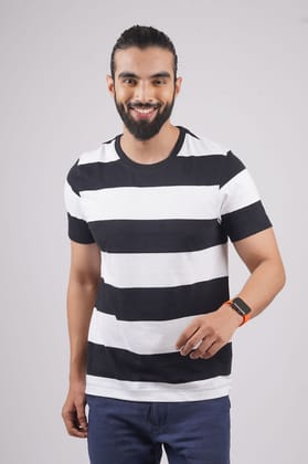 Men's White Striped Crew Neck T-Shirt