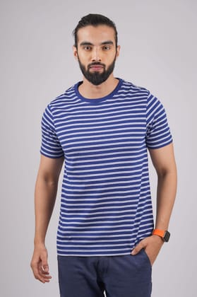 Men's Blue Striped Crew Neck T-Shirt