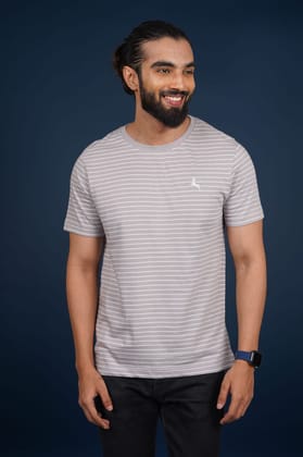 Men's Grey Striped Crew Neck T-Shirt