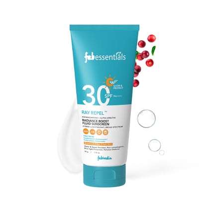 Fabessentials Ray Repel Radiance Boost Sunscreen SPF 30 PA++++ 50g | Lightweight , Water Resistant with Hybrid Broad Spectrum Formula | UVA & UVB Protection, No White Cast, Non-Greasy Finish | Suitable for All Skin Types