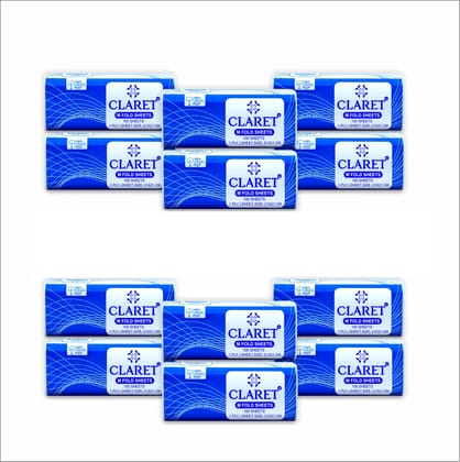 Claret Multi-Fold Tissues, 1-Ply, 100 Sheets, 21x21 cm, Made from 100% Virgin Pulp, Soft & Absorbent White Napkins for Home, Office or Events