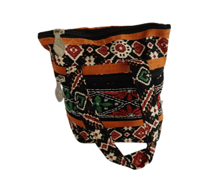 Handmade Batik Fabric Small Handbag with Zipper Closure and Embroidered Detailing