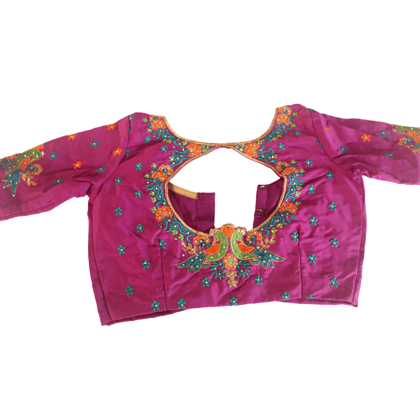 Pink Color Embroidery Work Readymade Blouse For Women