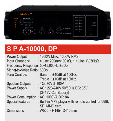 Audionic SPA-10000DP 1000W RMS 4 Channel Power Amplifier with MP3 Player