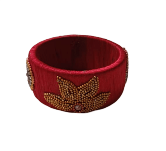  Red Silk Thread Bangle with Lotus Motif and Stone Work