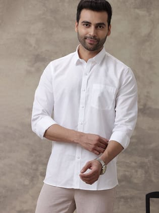 Mens Cotton Linen Full Sleeves White Shirt