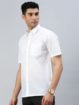 Mens Poly Cotton Half Sleeves White Shirt Coolex