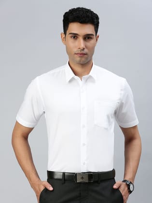 Mens 100% Cotton Half Sleeves White Shirt Super Faast