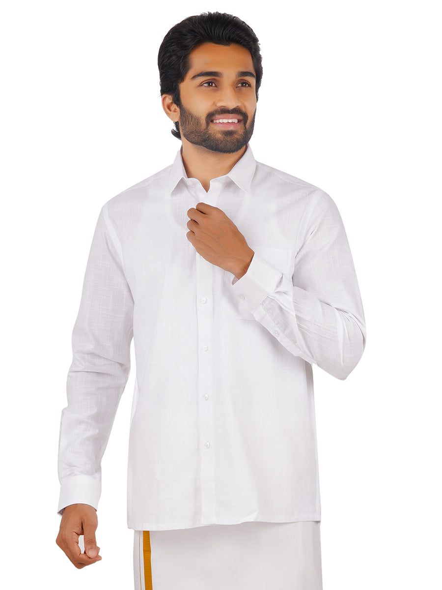 Mens 100% Cotton White Shirt Full Sleeves Celebrity White V2