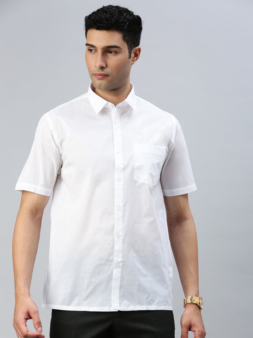 Mens 100% Cotton White Half Sleeves Shirt Justice White