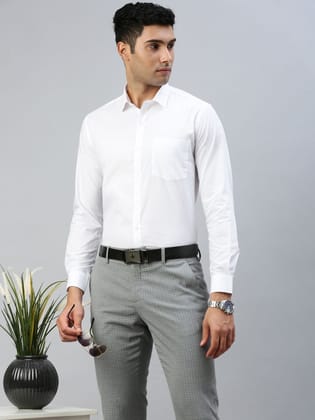 Mens Cotton Mixed Full Sleeves White Shirt Samrat