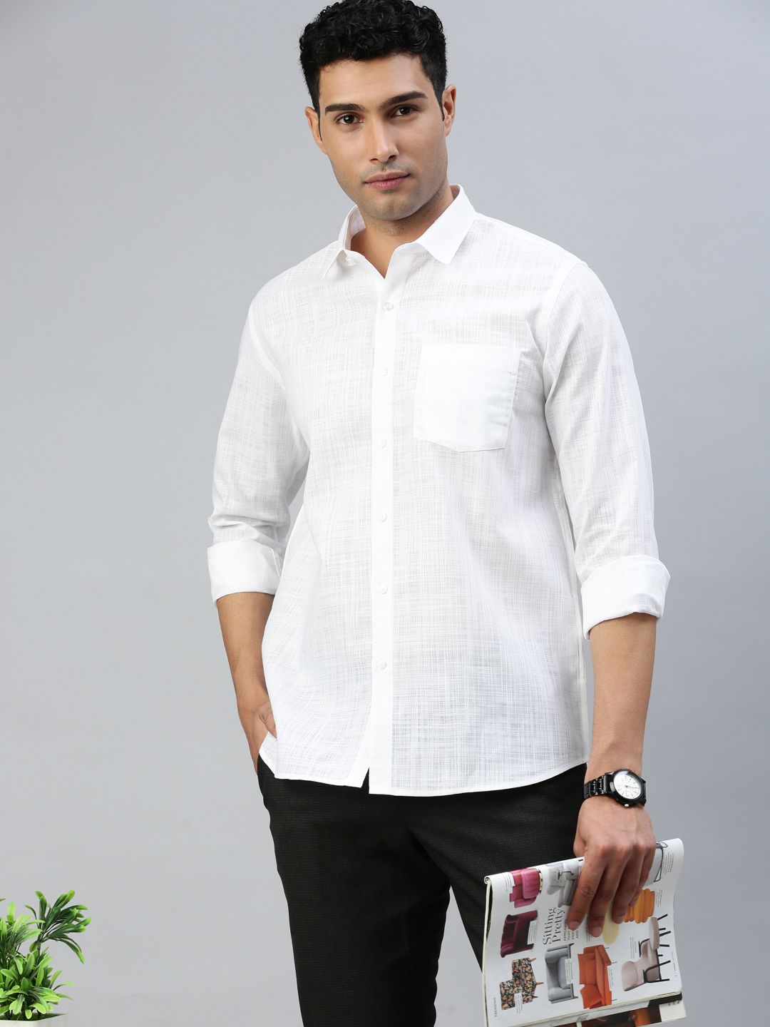 Mens Poly Cotton White Shirt Full Sleeves Celebrity White V3