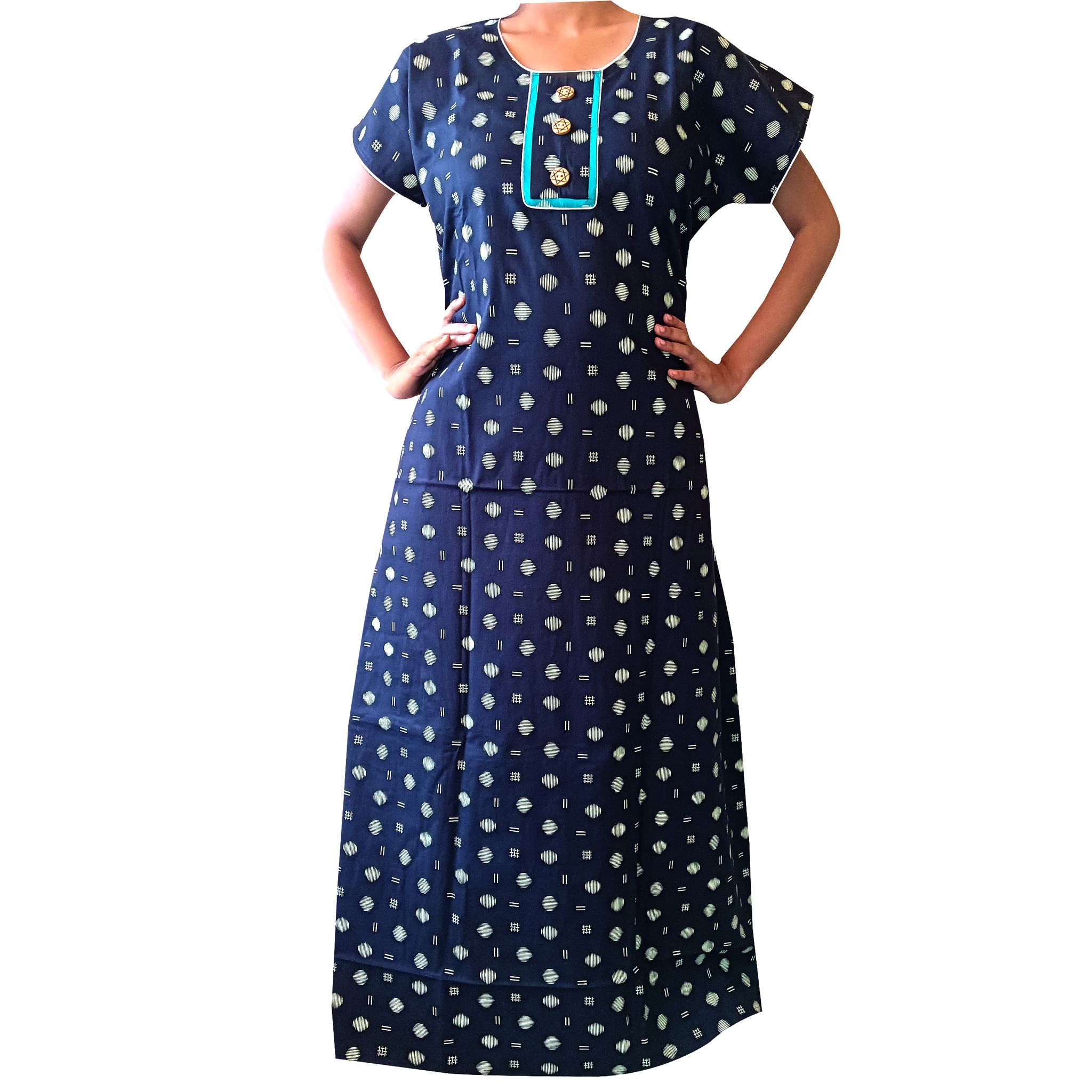  Women's Cotton Printed Maxi Nightgown - Blue