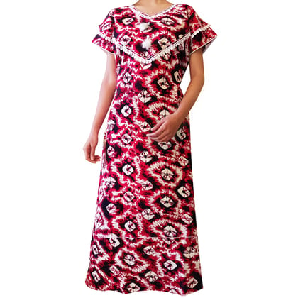  Women's Cotton Printed Long Maxi Nightgown Dress with Pom Pom Lace Trim