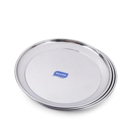 ALLTA Stainless Steel Heavy Gauge Dinner Plates With Mirror Finish (Diameter - 28cm) Set of 3 Pcs