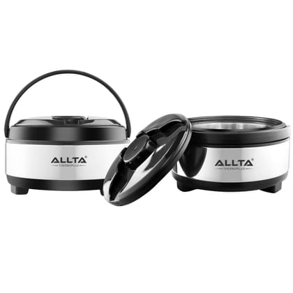 ALLTA Harmony Casserole 2.5 Litres Combo Pack | Set of 2 Pcs | Stainless Steel Double Wall Insulated Roti Dabba | Hotpot | Hot & Cold | Odourless | Airtight (2.5 Litre)