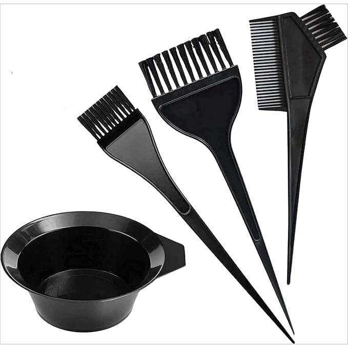  Black Hair Dye Brush Set with Mixing Bowl - 3 Piece Hair Coloring Kit for Salon or Home Use