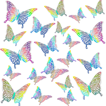 Wanna Party Iridescent 3D Butterfly Assorted Color w/Stickers - 12 PC