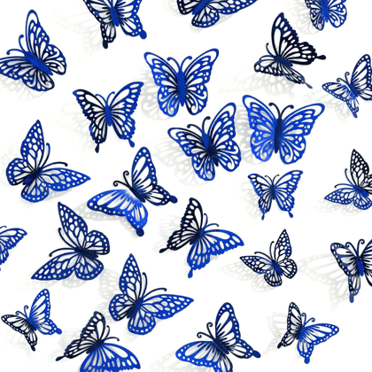 Wanna Party Iridescent 3D Butterfly Blue w/Stickers - 12 PC