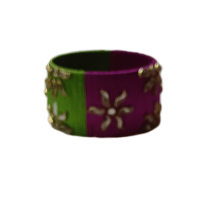  Green and Pink Silk Thread Bangle with Kundan Stones