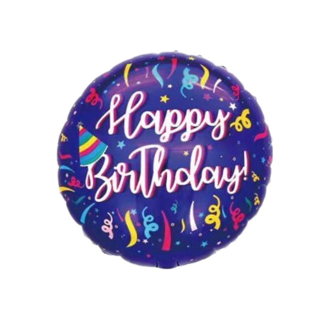 Wanna Party Happy Birthday Balloon w/Fireworks Purple 18"