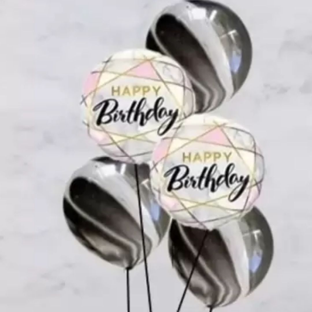 Wanna Party Marble Print Happy Birthday Balloons - 5PC