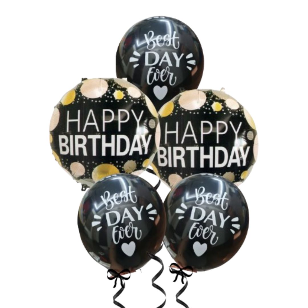 Wanna Party Best Day Ever Happy Birthday Black & White Balloon Set - 5PC