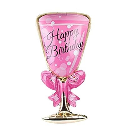 Wanna Party Happy Birthday Pink Champagne Glass Balloon 38"