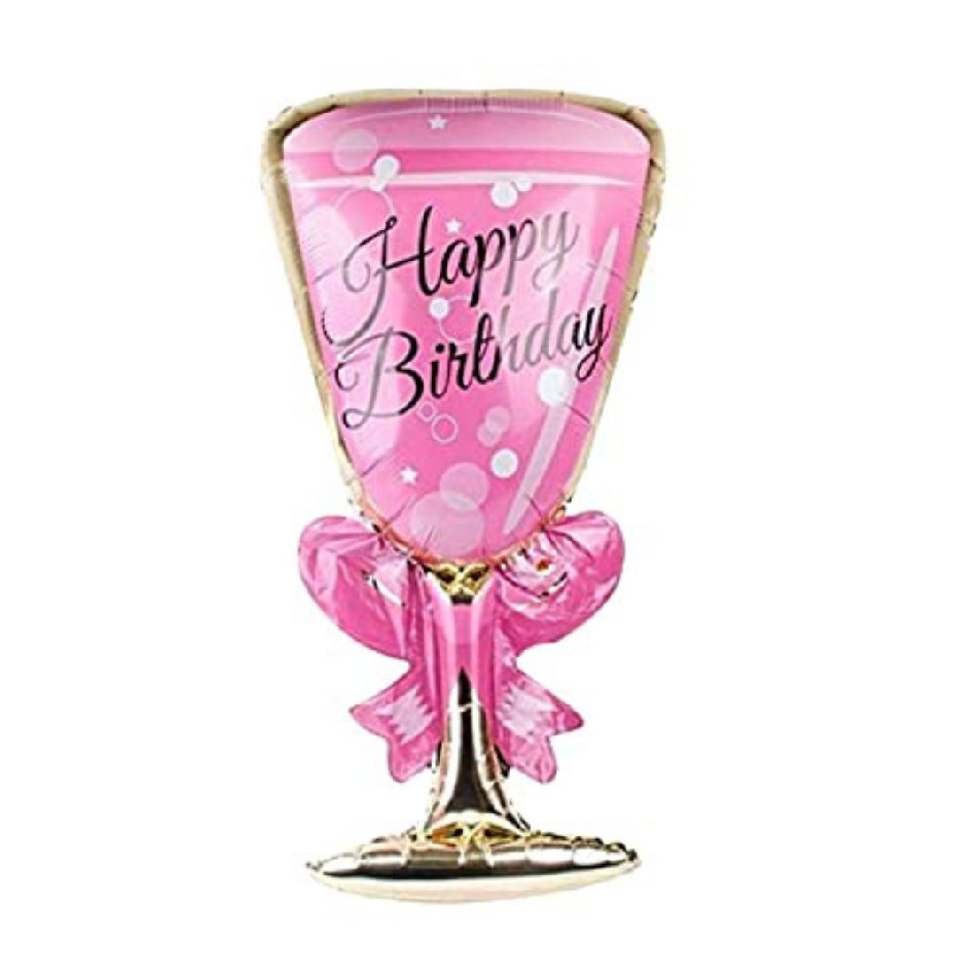 Wanna Party Happy Birthday Pink Champagne Glass Balloon 38"