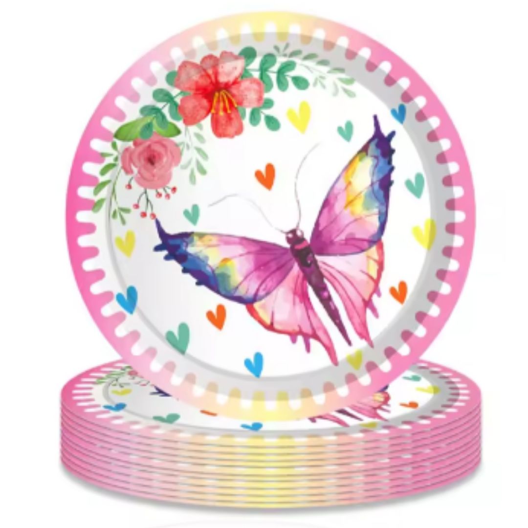 Wanna Party Butterfly Theme Paper Plates-Pack of 8  7"