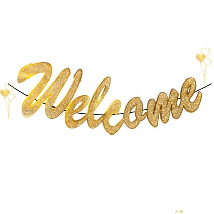 Wanna Party Cursive Welcome Banner Glitter Gold