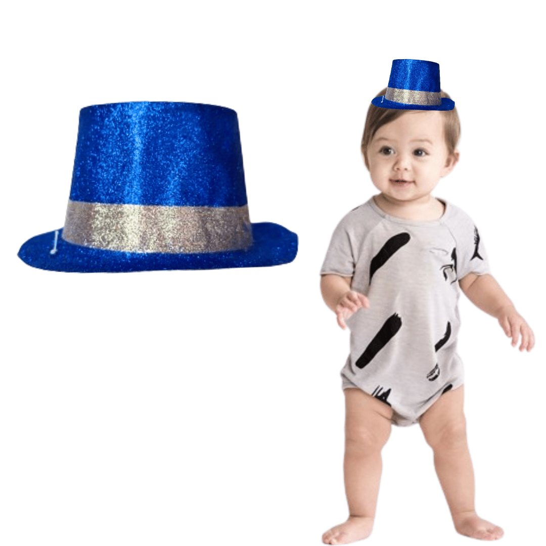 Wanna Party Blue Round Small Glitter Top Hat