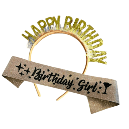 Wanna Party Birthday Girl Sash And Crown Headband - Pack of 2 Pcs