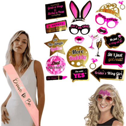 Wanna Party Bride to Be Combo Pack-Sash, Eye Glass &Photo Props