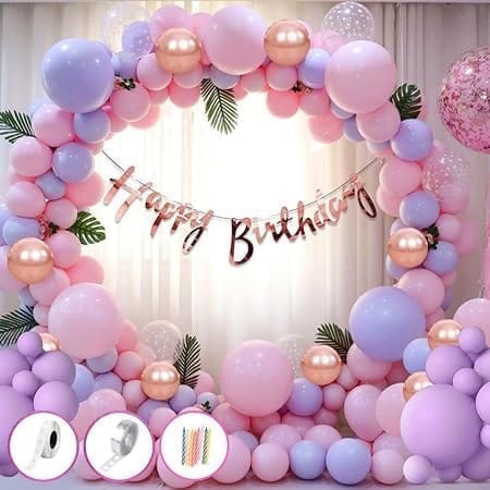 Wanna Party Pink Birthday Decoration Items Combo Set For Girls Kids- 65Pcs Happy Birthday Banner