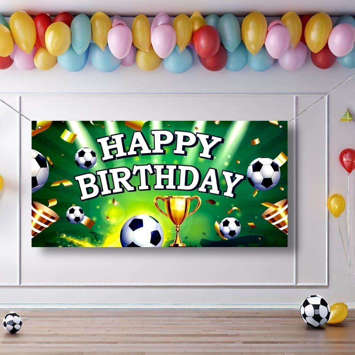 Wanna Party Happy Birthday Soccer Banner 4FT X 2FT