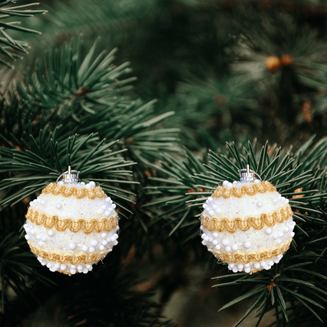 Christmas Tree Ornaments Vintage Snow Balls  - Set of 2