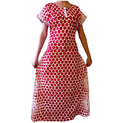 Women's Red and White Polka Dot Cotton Nighty