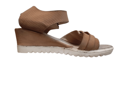  Women's Light Brown Faux Leather Wedges with Crisscross Straps and 3-inch Heel