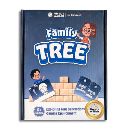 PW Curious Jr. Family Tree Kit for Kids Ages 4, 5, 6, 7, 8, 9, 10 Years with Clue and Riddle Cards - Woodden Blocks for 4 Generations Family Connections